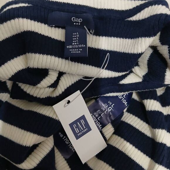 Gap womens large classic stripe turtleneck sweater blue white cotton nylon - Picture 5 of 7